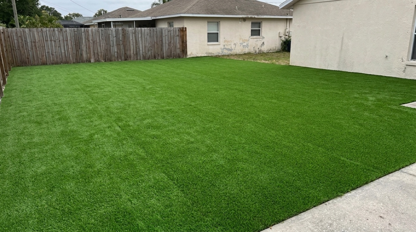 Backyard after — pristine artificial turf (AI preview)