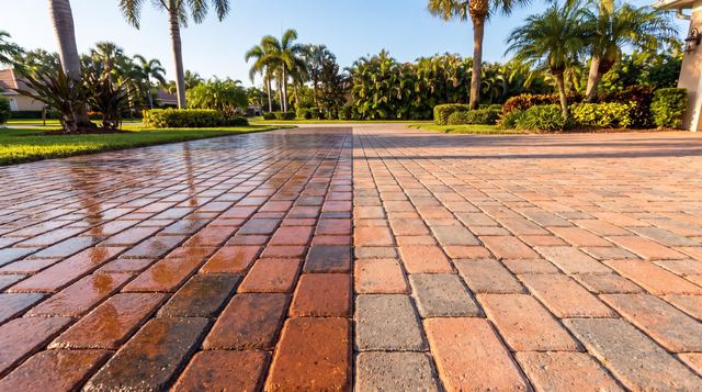 Design concept render of a paver or turf project — AI visualization, not a completed job