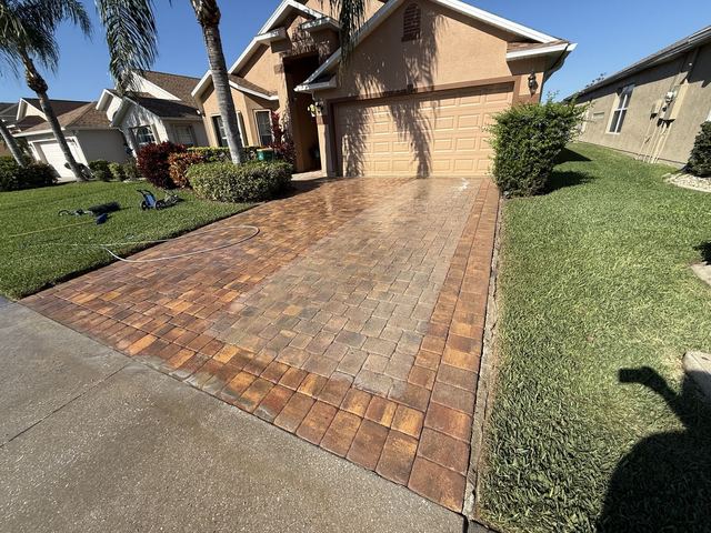 Paver surface cleaned and sealed by Groundworks, Brevard County