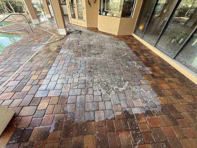 Paver surface cleaned and sealed by Groundworks, Brevard County